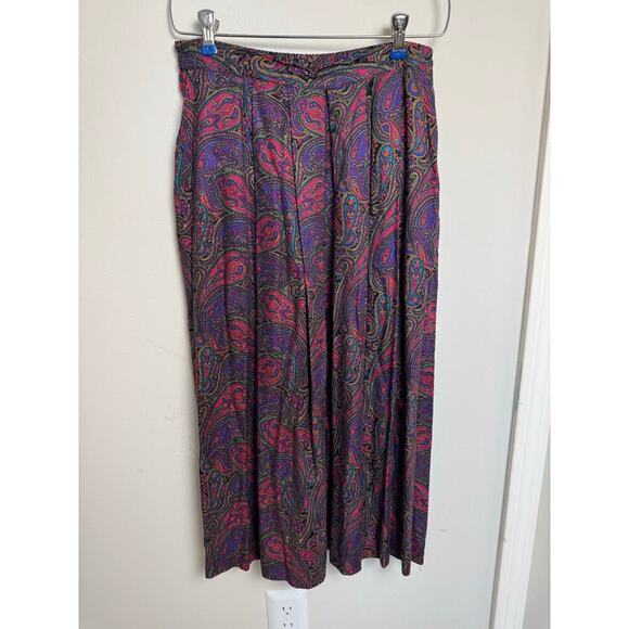 Vintage Talbots Petite Size 6 Purple Paisley Skirt Pink Teal Made in USA Rayon - Picture 2 of 7